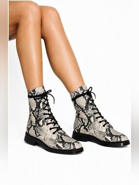 Stuart Weitzman McKenzee Snakeskin Embossed Combat Boots Size 6.5 Fall chic